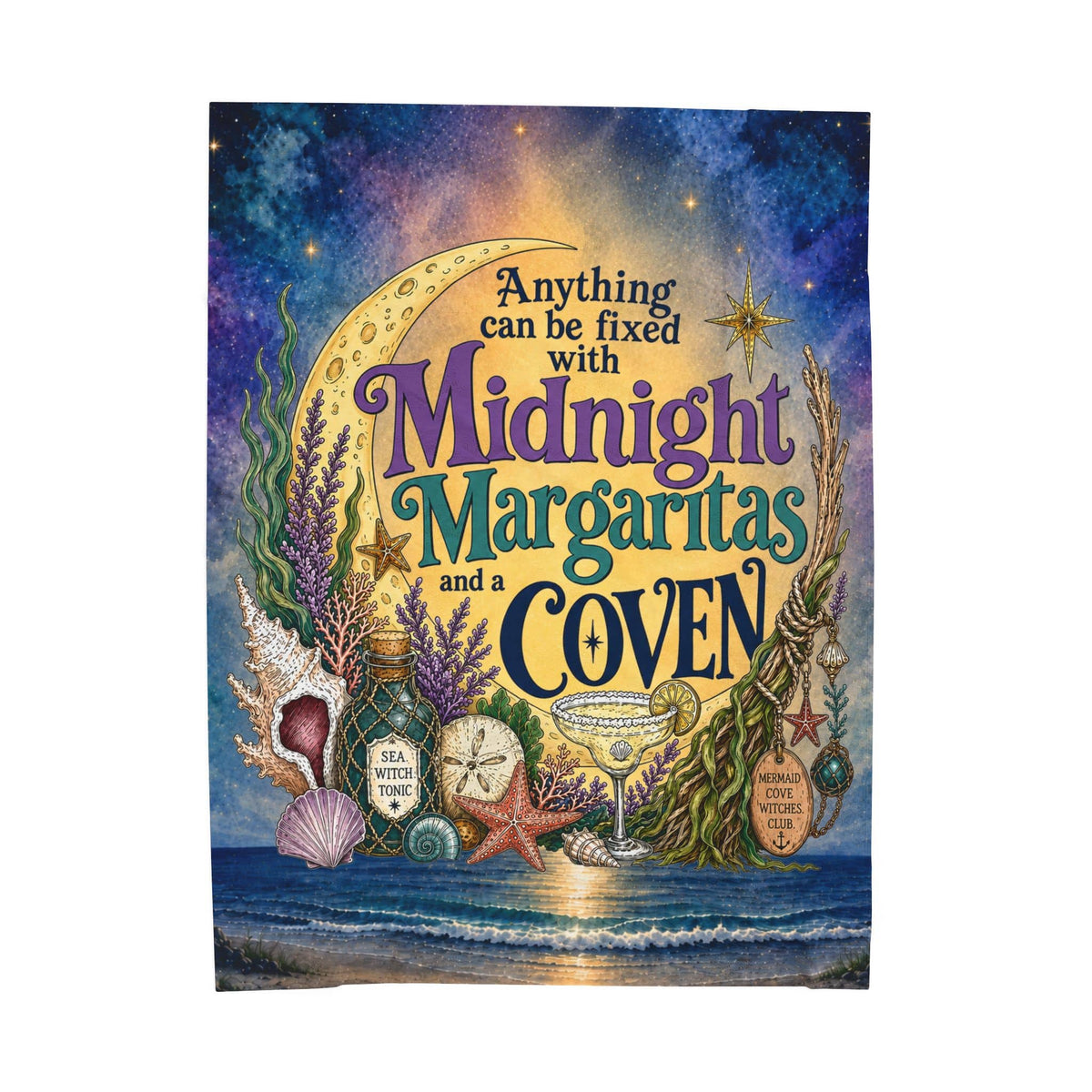 Mountains & Mermaids The Mermaid Coven Plush Blanket (Moonlit Ocean) 60" × 80" 12947357367891115581