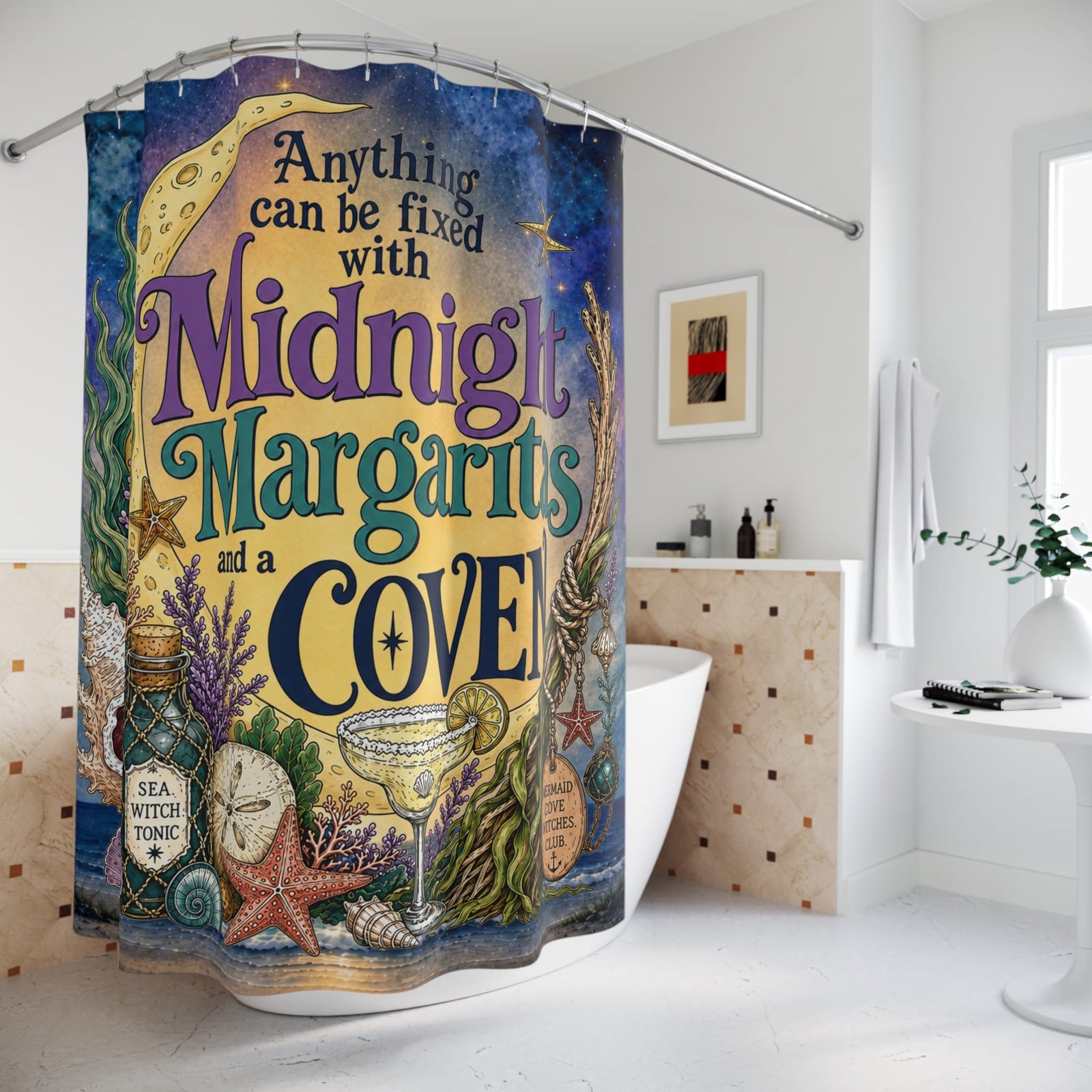 Mountains & Mermaids The Mermaid Coven Shower Curtain (Moonlit Ocean) 71" × 74" 33725256411907810947