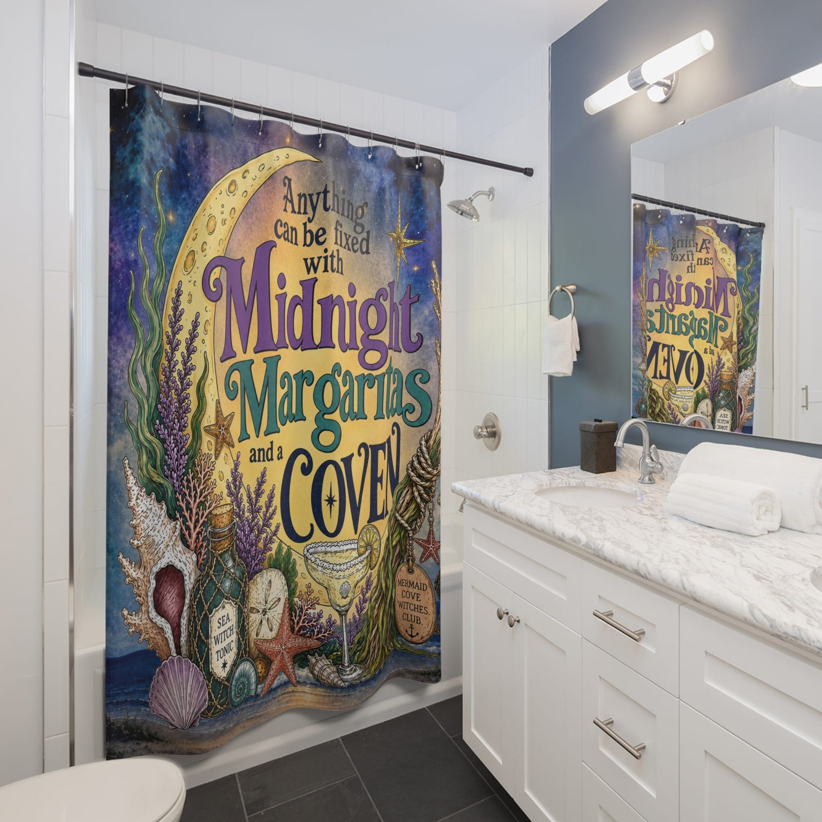 Mountains & Mermaids The Mermaid Coven Shower Curtain (Moonlit Ocean) 71" × 74" 33725256411907810947