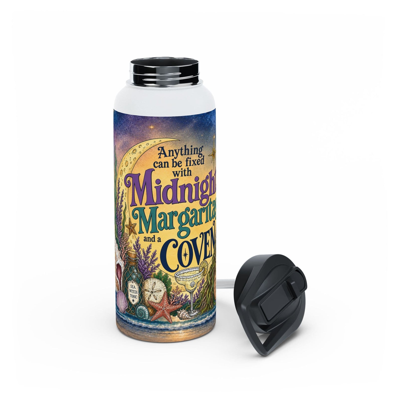 Mountains & Mermaids The Mermaid Coven Water Bottle (Moonlit Ocean) 32oz / White 13638707197315020410