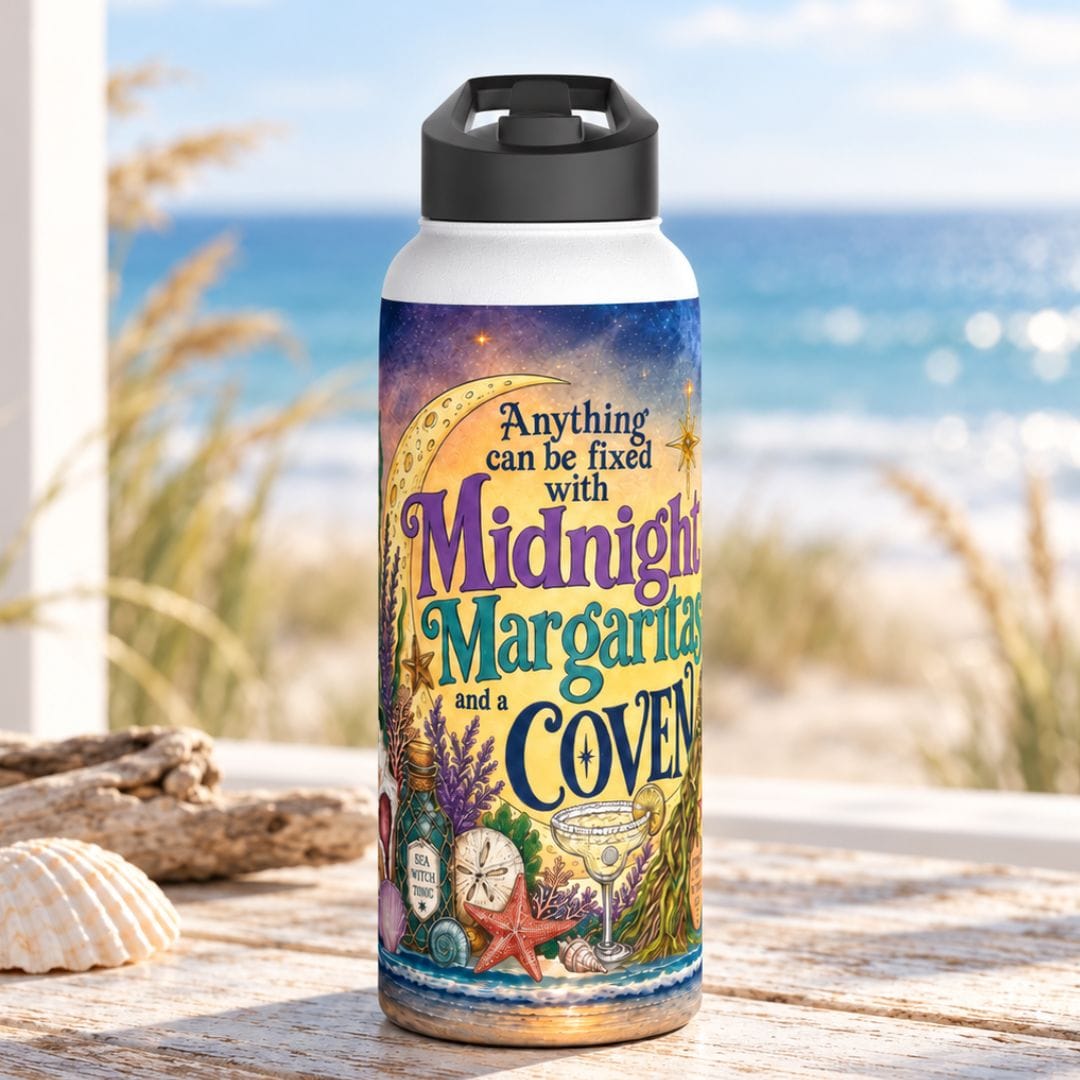 Mountains & Mermaids The Mermaid Coven Water Bottle (Moonlit Ocean) 32oz / White 13638707197315020410