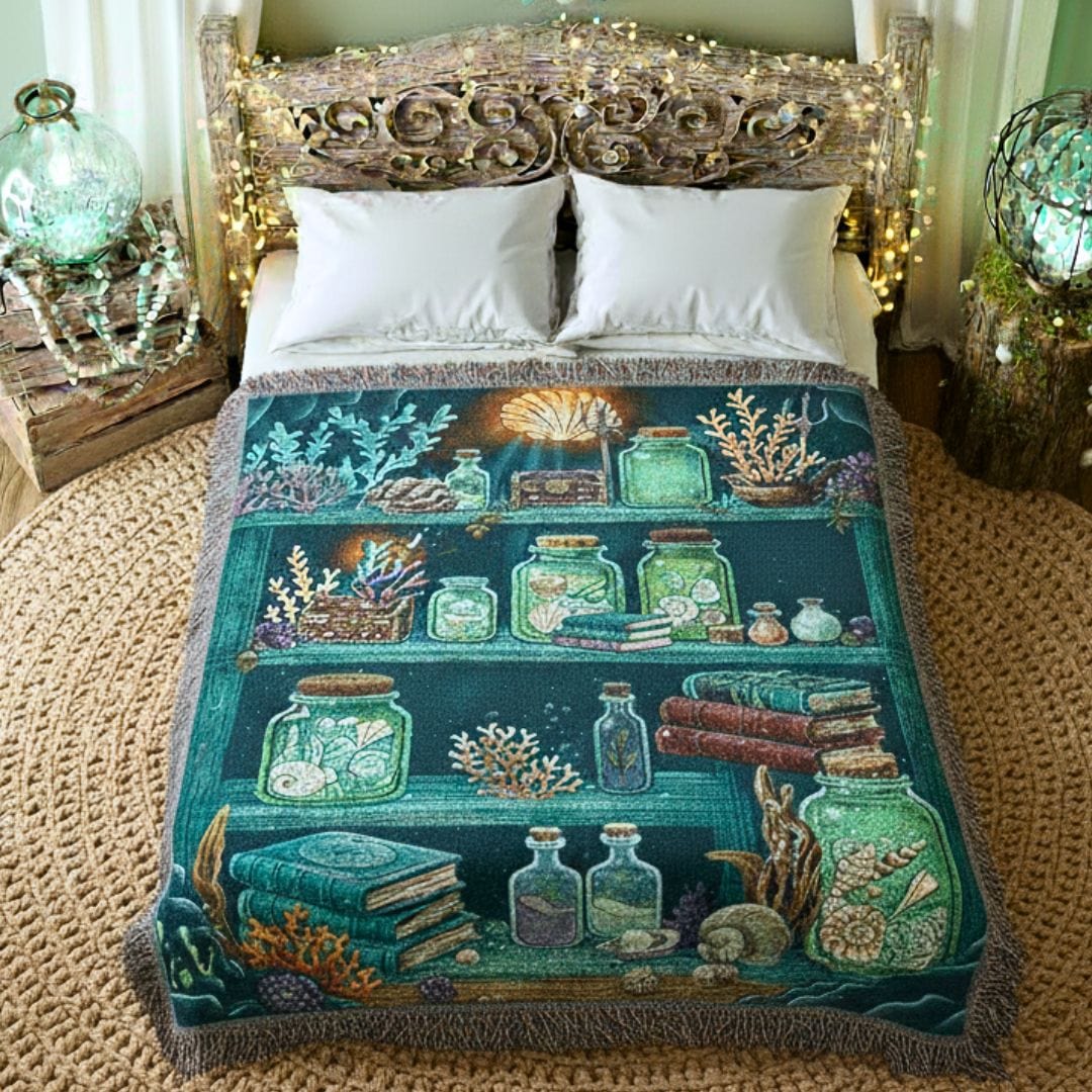 Mountains & Mermaids The Mermaid's Bookshelf Woven Blanket