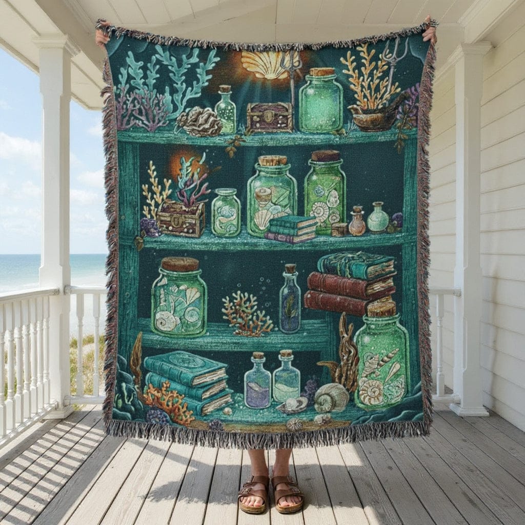 Mountains &amp; Mermaids The Mermaid&#39;s Bookshelf Woven Blanket