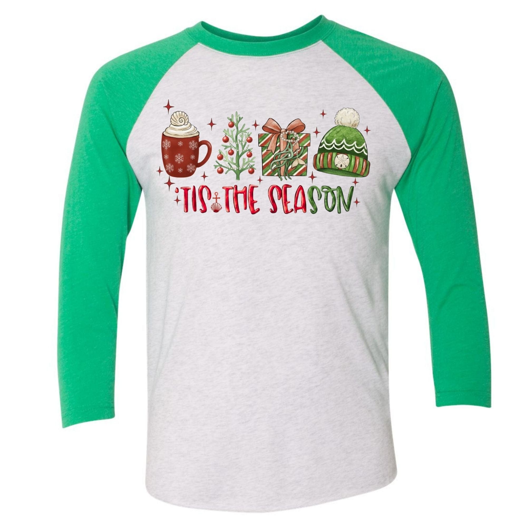 Mountains & Mermaids Tis The Season Baseball T-Shirt Small / Green
