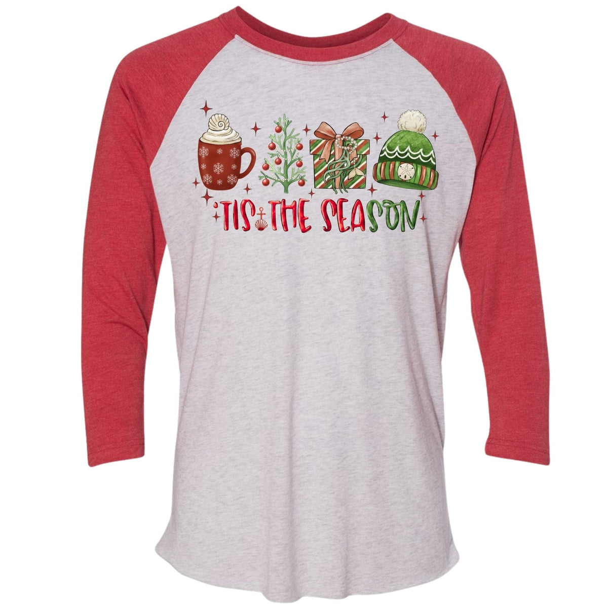 Mountains & Mermaids Tis The Season Baseball T-Shirt Small / Red