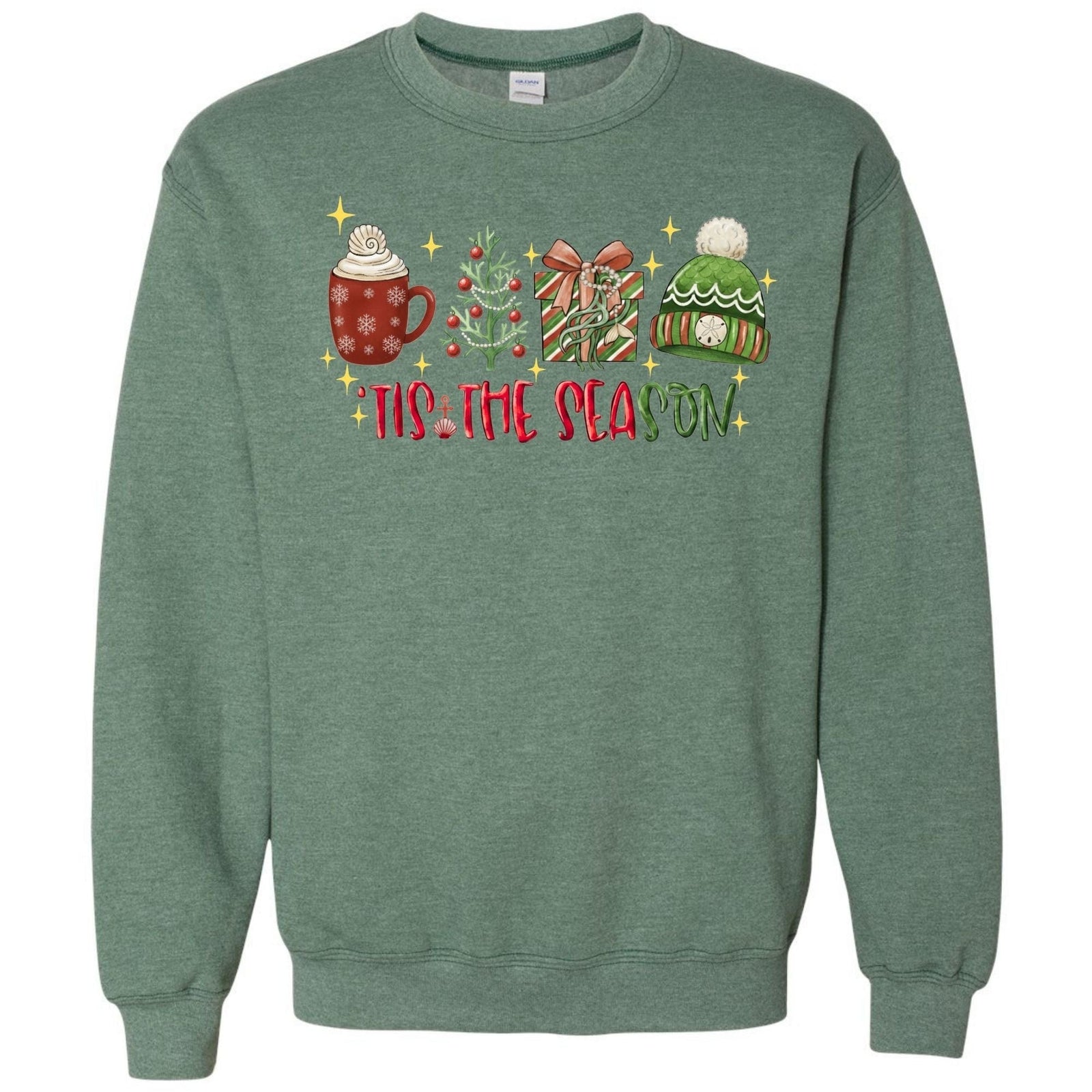 Mountains & Mermaids Tis The Season Crewneck Sweatshirt Small / Heather Green