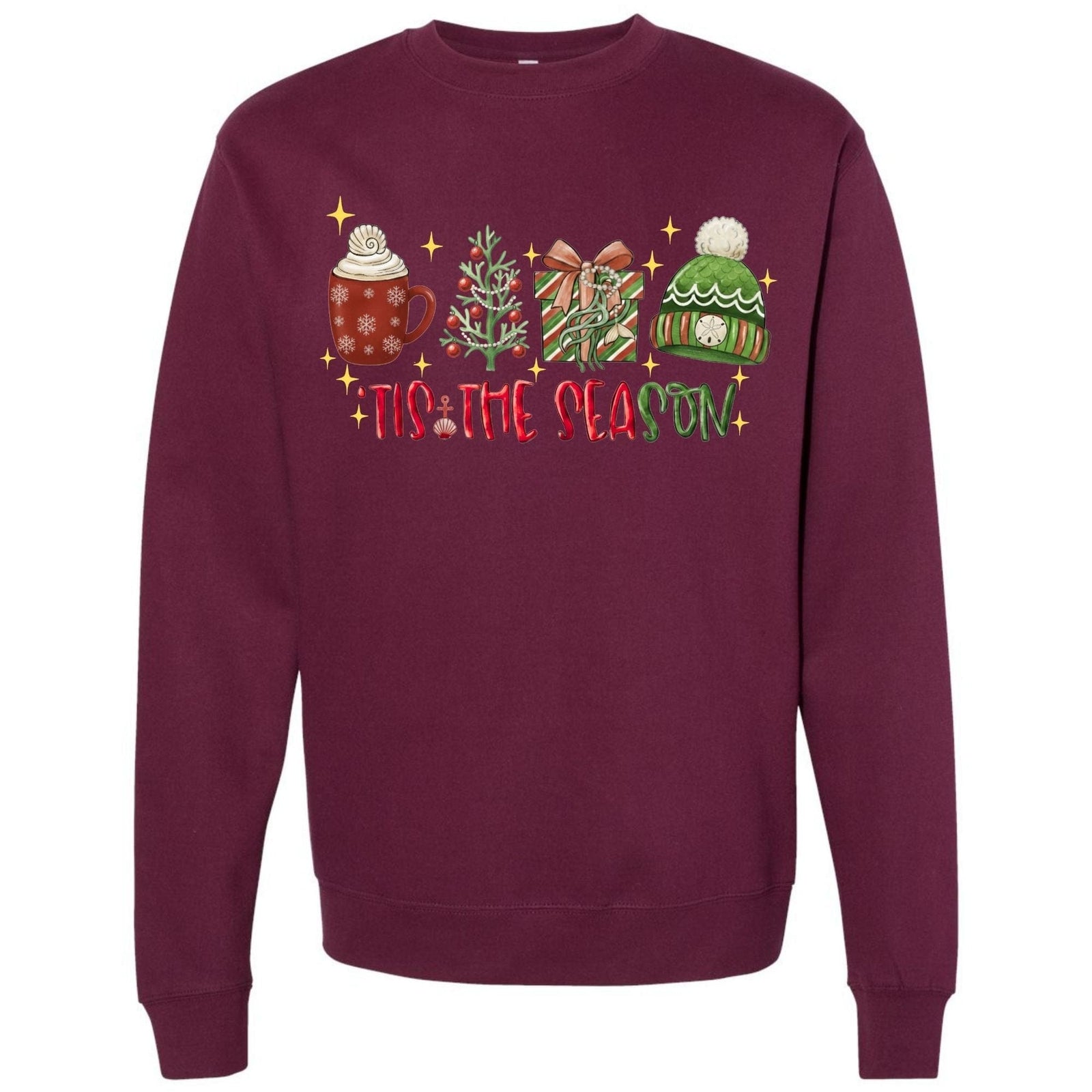 Mountains & Mermaids Tis The Season Crewneck Sweatshirt Small / Maroon