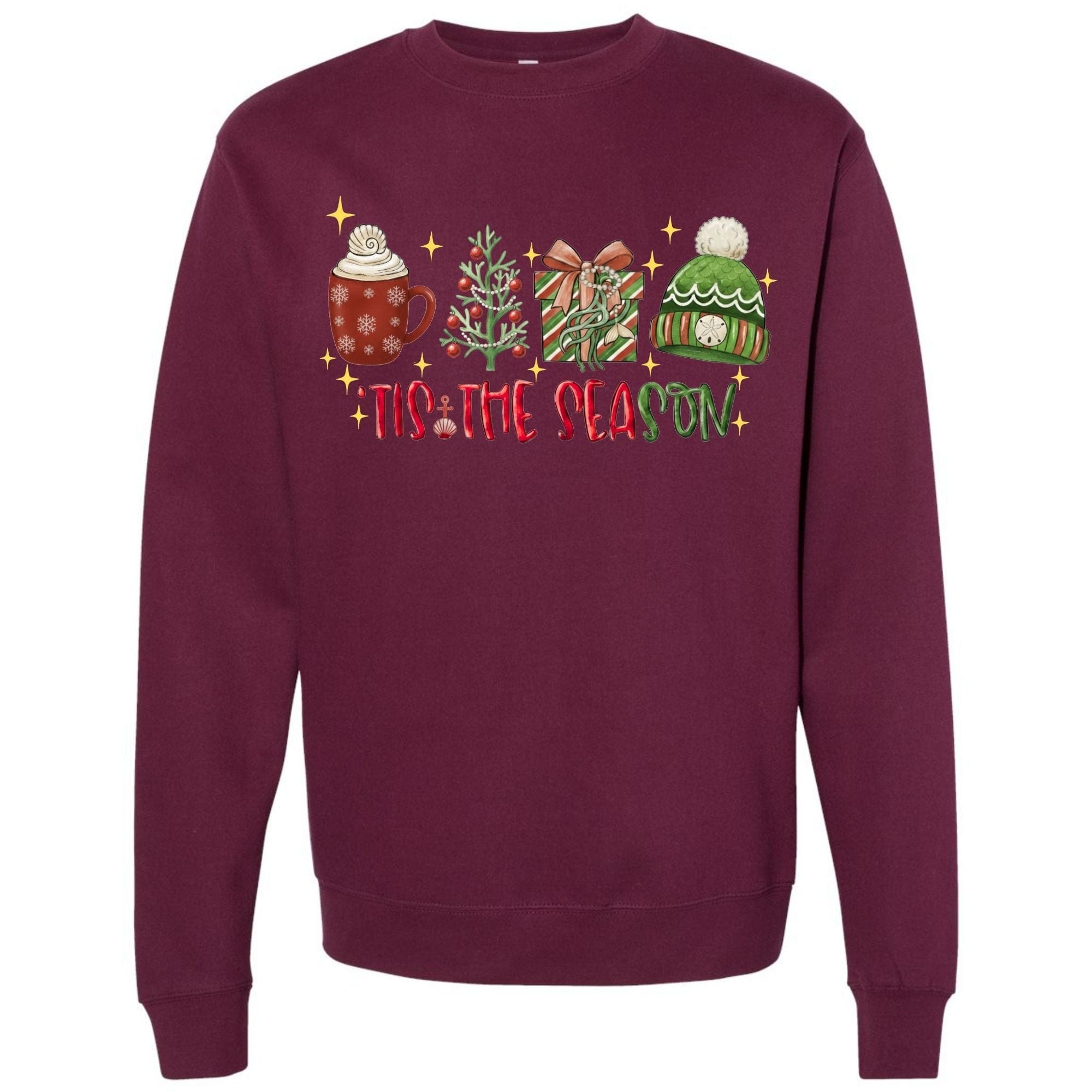 Mountains & Mermaids Tis The Season Crewneck Sweatshirt Small / Maroon