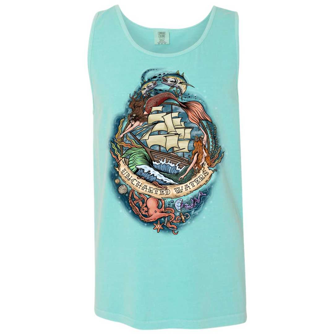Mountains &amp; Mermaids Uncharted Waters Boyfriend Tank (Chalky Mint) Small MM3889