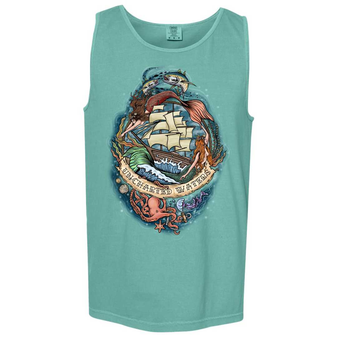 Mountains &amp; Mermaids Uncharted Waters Boyfriend Tank (Seafoam) Small MM3901