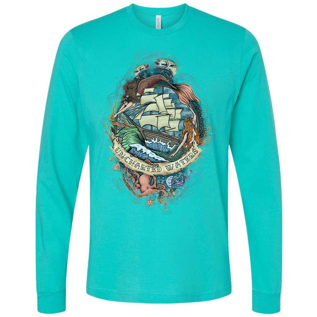 Mountains &amp; Mermaids Uncharted Waters Long Sleeve T-Shirt (Teal) Small MM3843