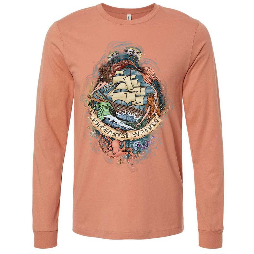 Mountains &amp; Mermaids Uncharted Waters Long Sleeve T-Shirt (Terracotta) Small MM3855