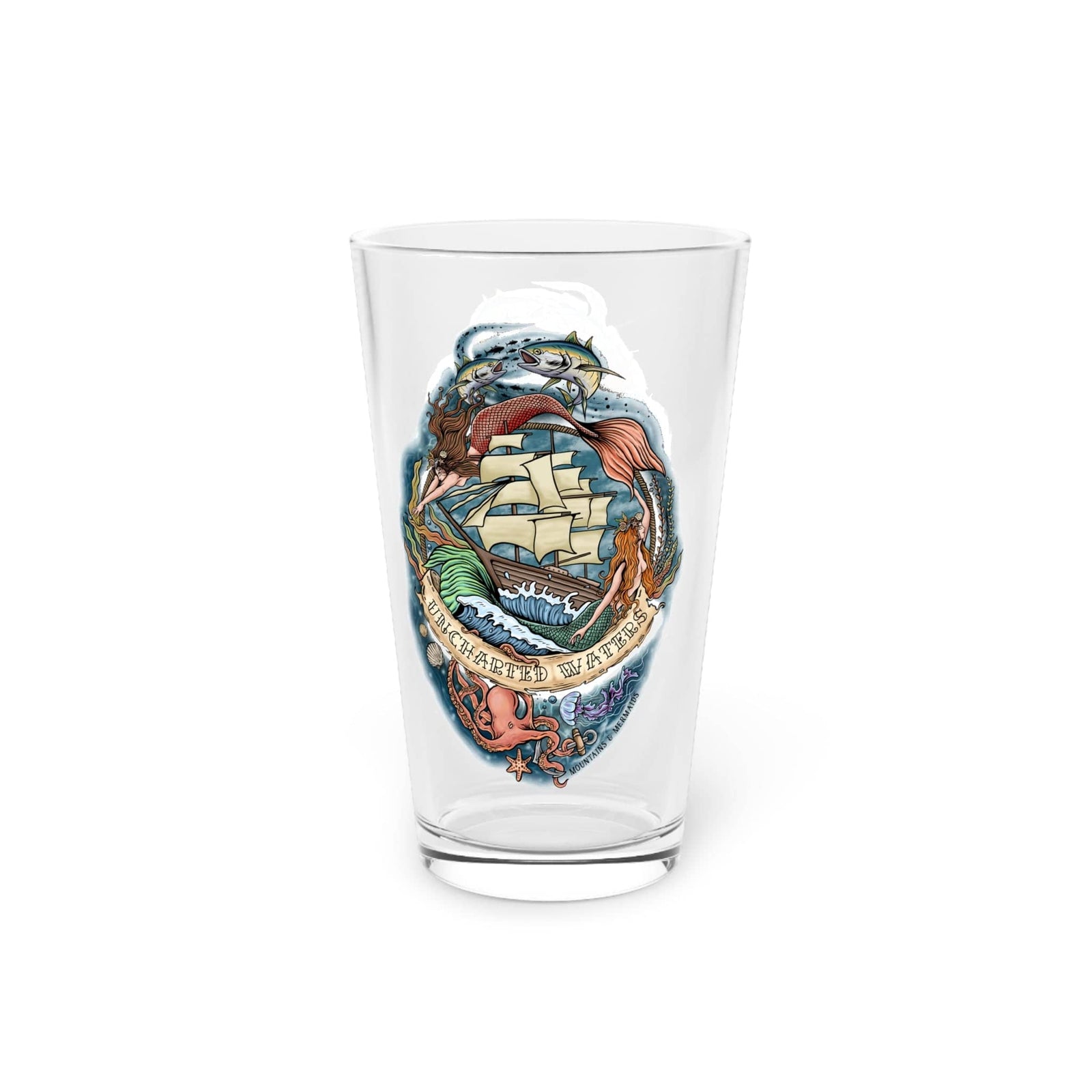 Mountains & Mermaids Uncharted Waters Pint Glass, 16oz 16oz 26889867689297806721