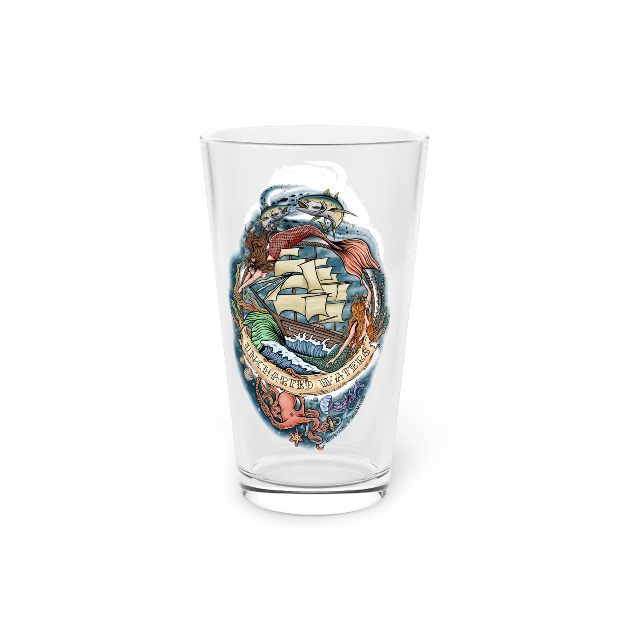 Mountains & Mermaids Uncharted Waters Pint Glass, 16oz 16oz 26889867689297806721