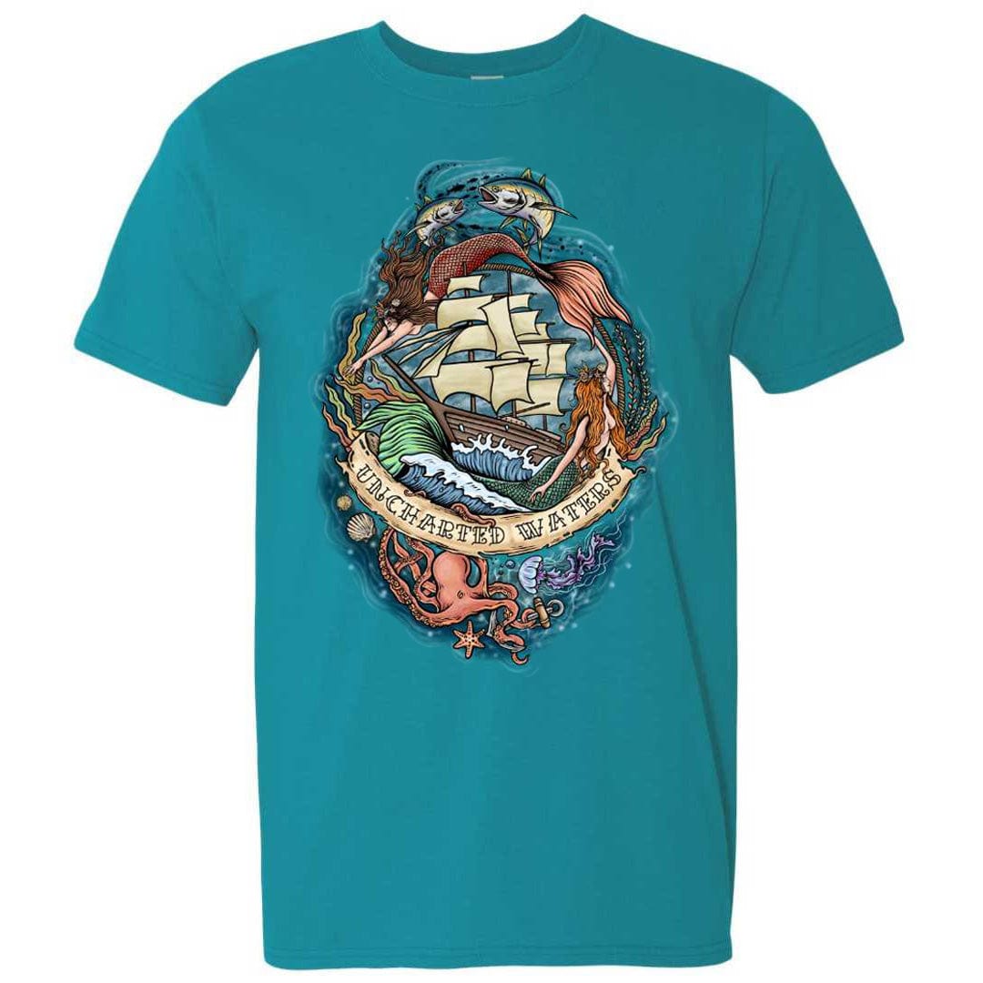 Mountains &amp; Mermaids Uncharted Waters Short Sleeve T-Shirt (Tropical Blue) Small MM3867