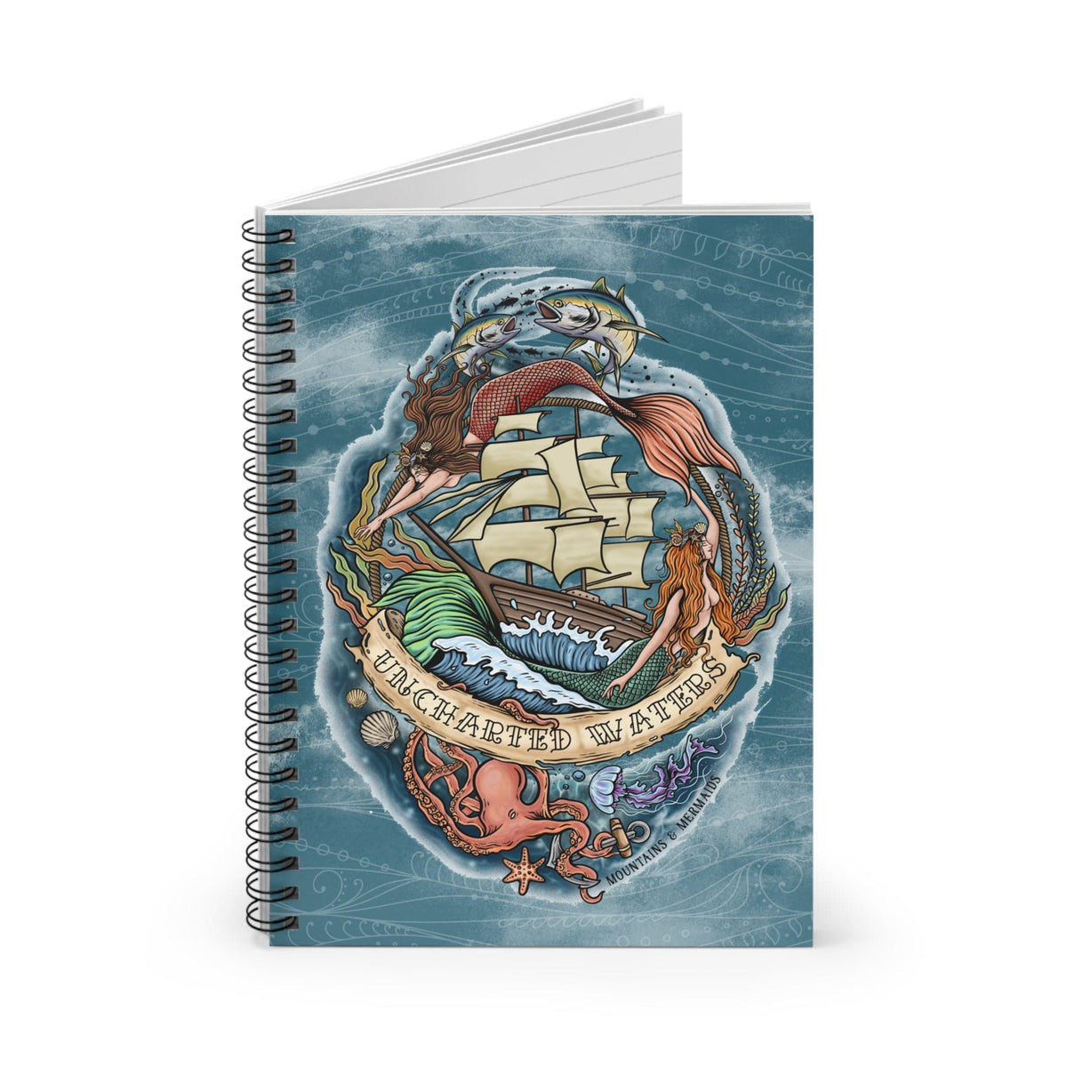 Mountains &amp; Mermaids Uncharted Waters Spiral Notebook - Ruled Line One Size 14935781502512688318