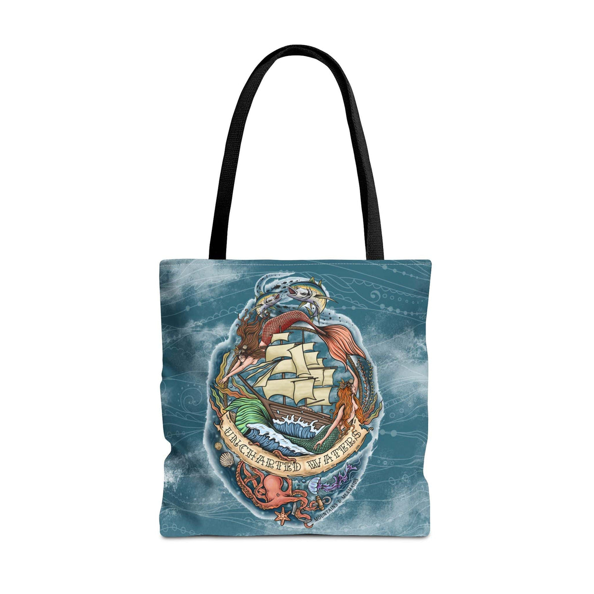 Mountains &amp; Mermaids Uncharted Waters Tote Bag 18&quot; × 18&#39;&#39; / Black 14266838638568459068