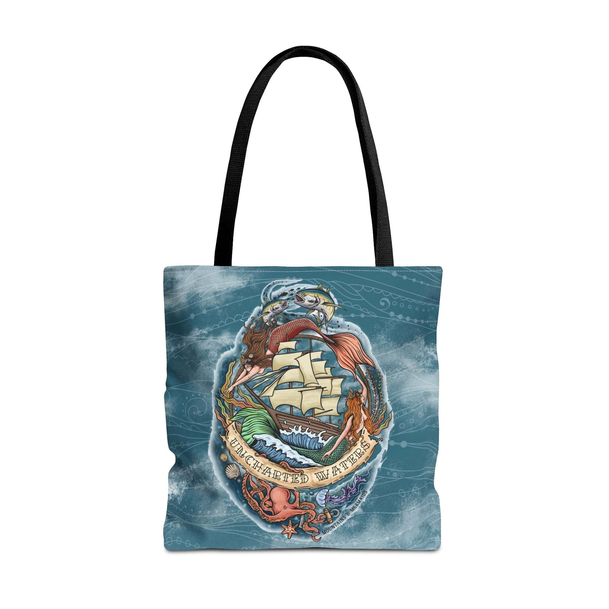 Mountains & Mermaids Uncharted Waters Tote Bag 18" × 18'' / Black 14266838638568459068