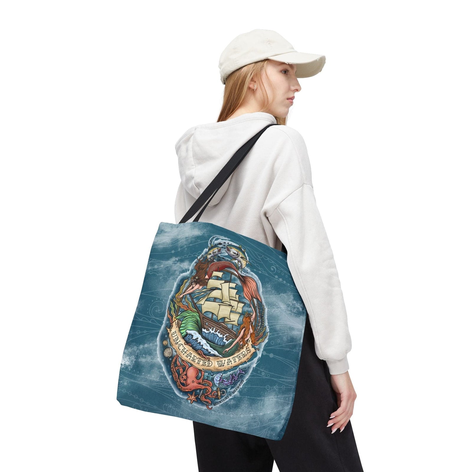 Mountains & Mermaids Uncharted Waters Tote Bag 18" × 18'' / Black 14266838638568459068
