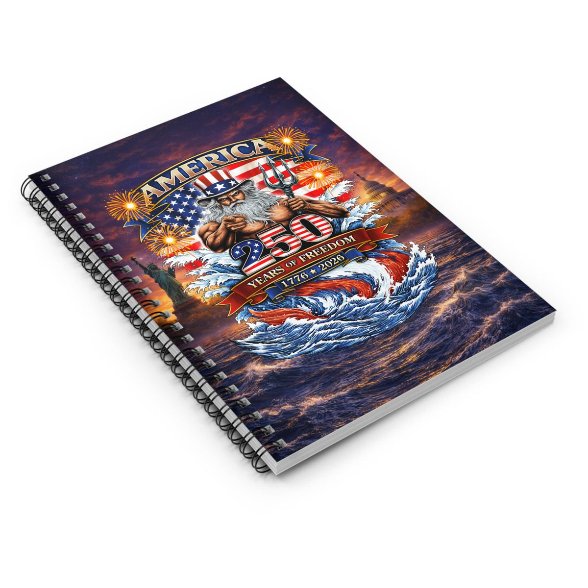Mountains & Mermaids Uncle Poseidon 250 Years of Freedom Spiral Notebook One Size 32666131102343860847