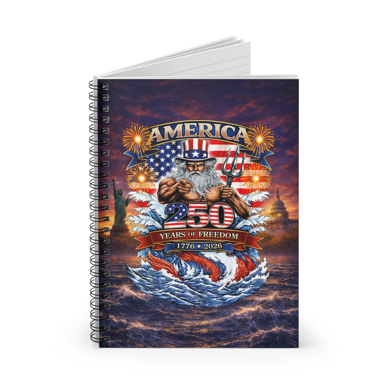 Mountains & Mermaids Uncle Poseidon 250 Years of Freedom Spiral Notebook One Size 32666131102343860847