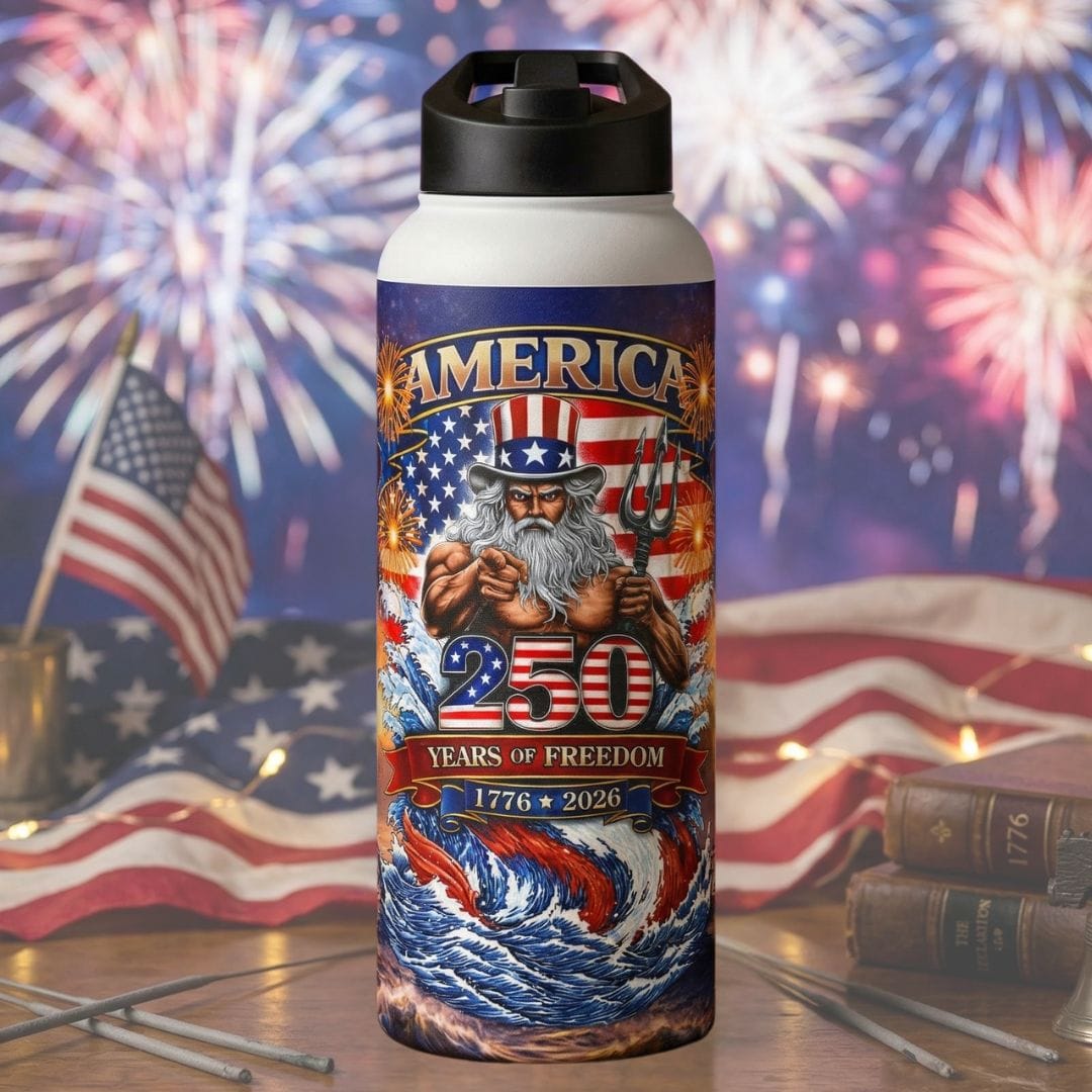 Mountains & Mermaids Uncle Poseidon 250 Years of Freedom Stainless Steel Water Bottle 32oz 13237636638188335661