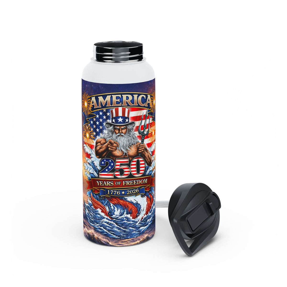 Mountains & Mermaids Uncle Poseidon 250 Years of Freedom Stainless Steel Water Bottle 32oz 13237636638188335661
