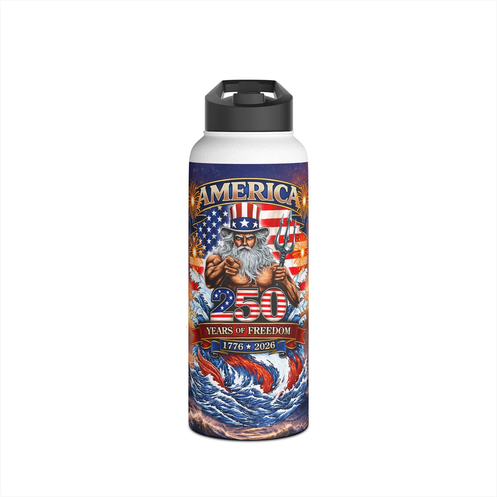 Mountains & Mermaids Uncle Poseidon 250 Years of Freedom Stainless Steel Water Bottle 32oz 13237636638188335661