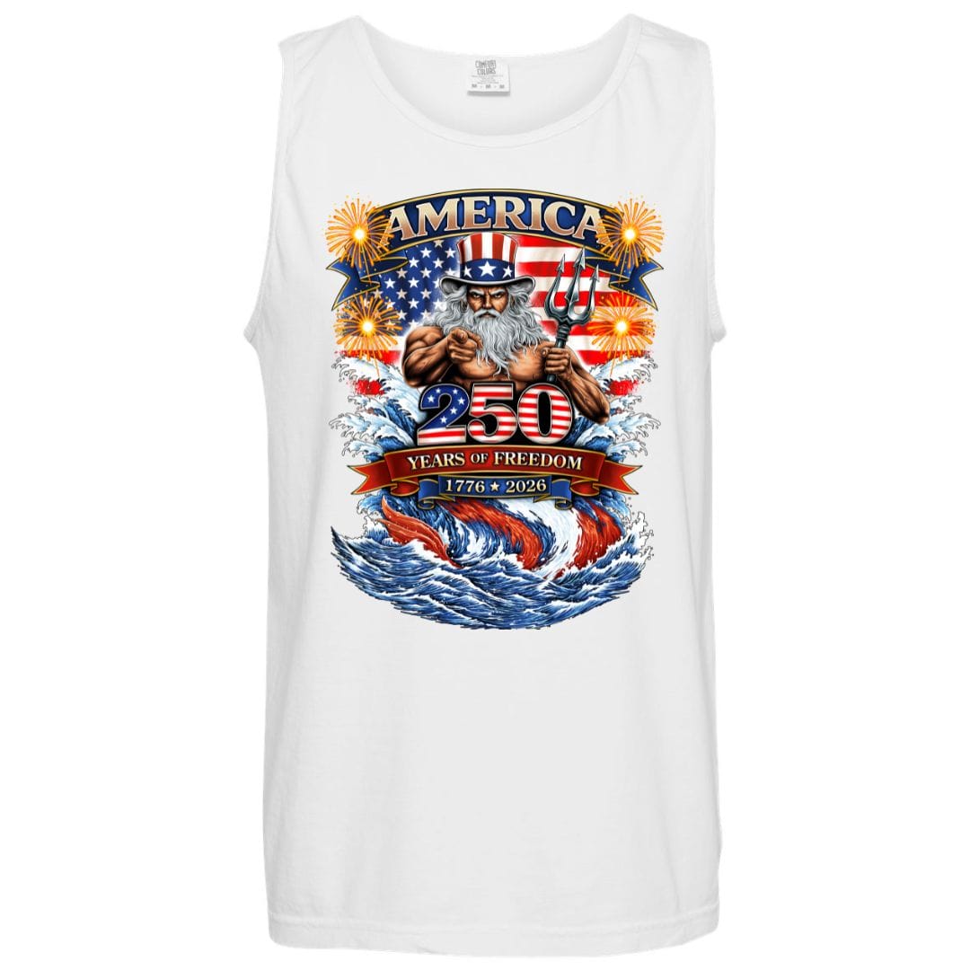 Mountains & Mermaids Uncle Poseidon (America 250) Boyfriend Tank Small / Summer Blue