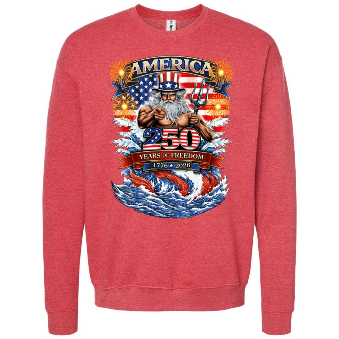 Mountains & Mermaids Uncle Poseidon (America 250) Crewneck Sweatshirt Small / Heather Red