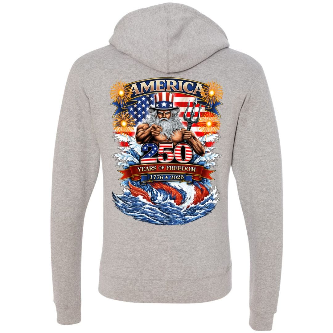 Mountains & Mermaids Uncle Poseidon (America 250) Fleece Pullover Hoodie Small / Heather Gray