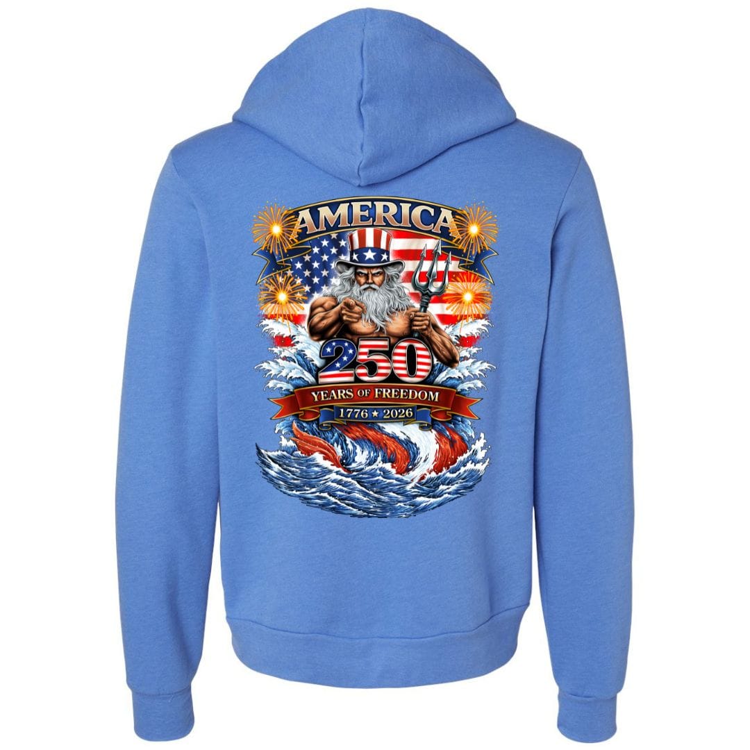 Mountains & Mermaids Uncle Poseidon (America 250) Fleece Zip Hoodie Small / Carolina Blue