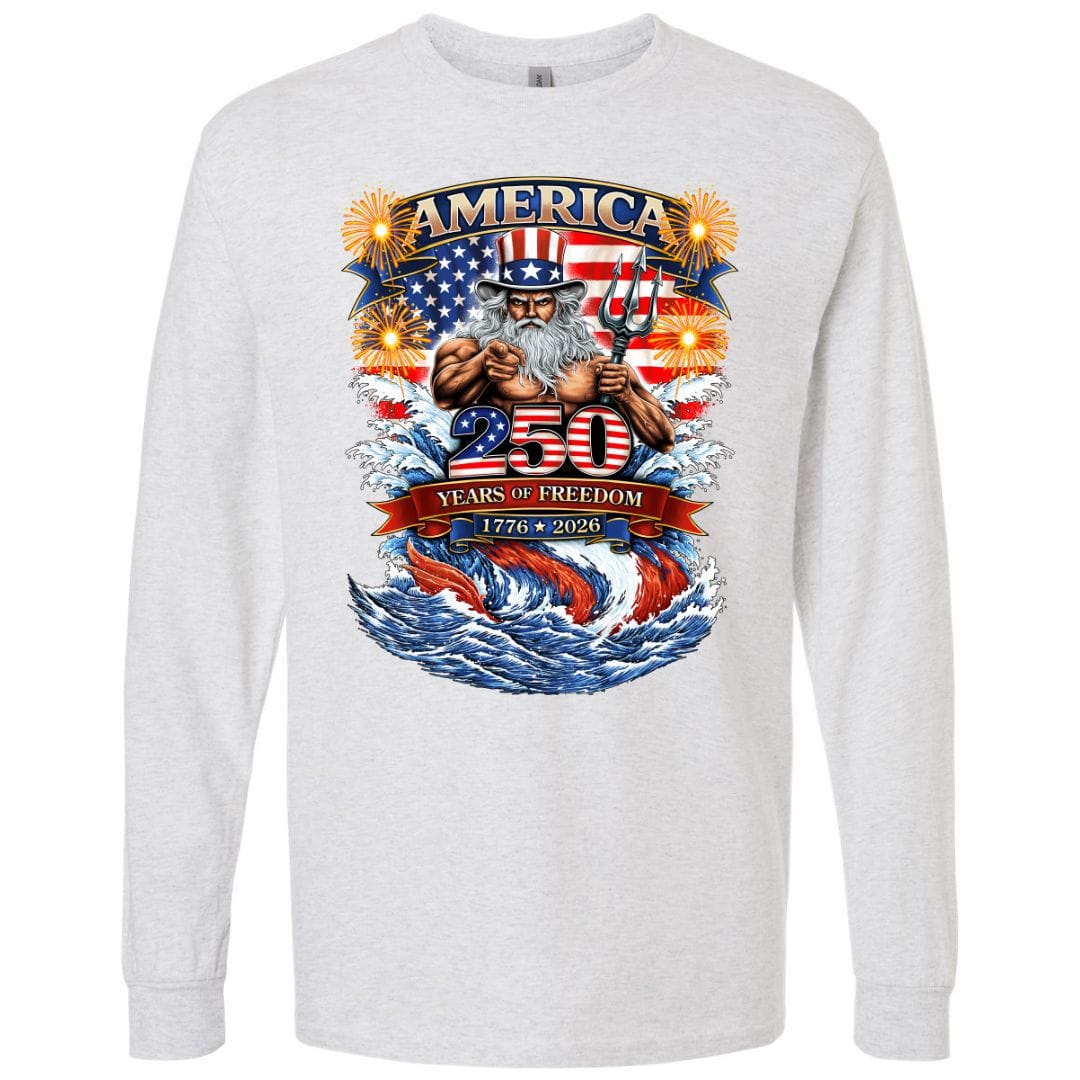 Mountains & Mermaids Uncle Poseidon (America 250) Long Sleeve T-Shirt Small / Royal Caribe