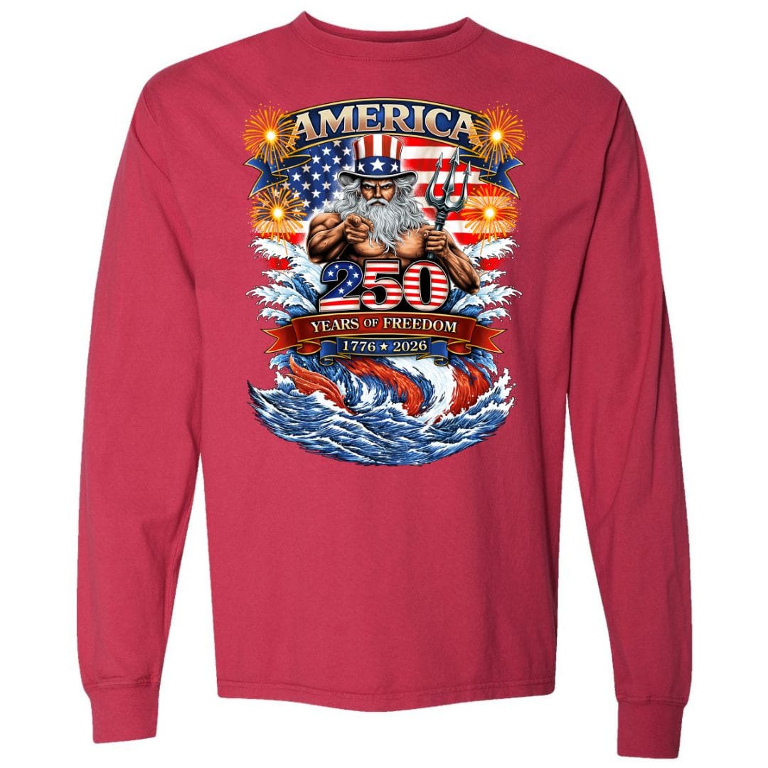 Mountains & Mermaids Uncle Poseidon (America 250) Long Sleeve T-Shirt Small / Heather Red