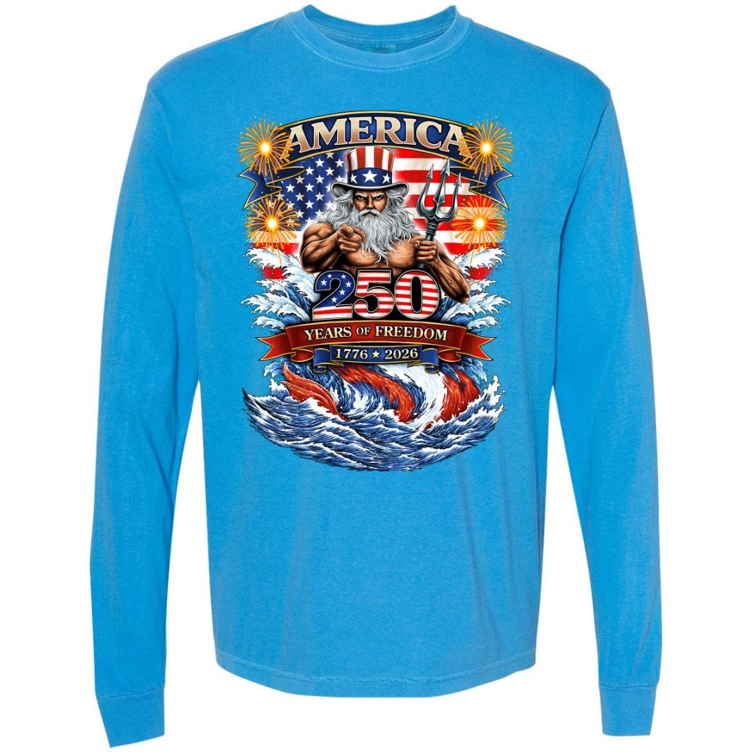 Mountains & Mermaids Uncle Poseidon (America 250) Long Sleeve T-Shirt Small / Royal Caribe