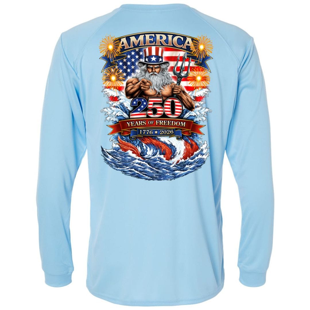 Mountains & Mermaids Uncle Poseidon (America 250) Performance Sun Shirt Small / Blue Mist
