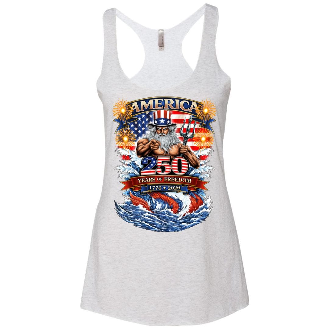 Mountains & Mermaids Uncle Poseidon (America 250) Racerback Tank Small / Heather White