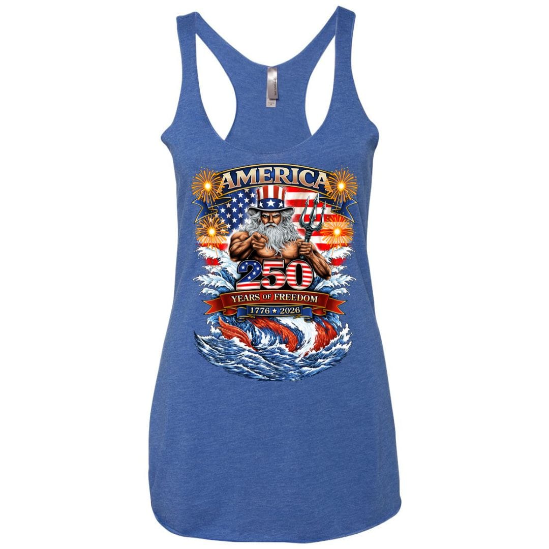Mountains & Mermaids Uncle Poseidon (America 250) Racerback Tank Small / Vintage Blue