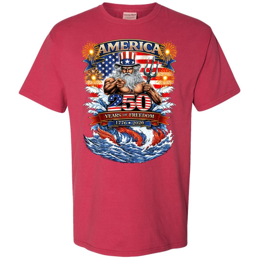 Mountains & Mermaids Uncle Poseidon (America 250) Short Sleeve T-Shirt Small / Heather Red
