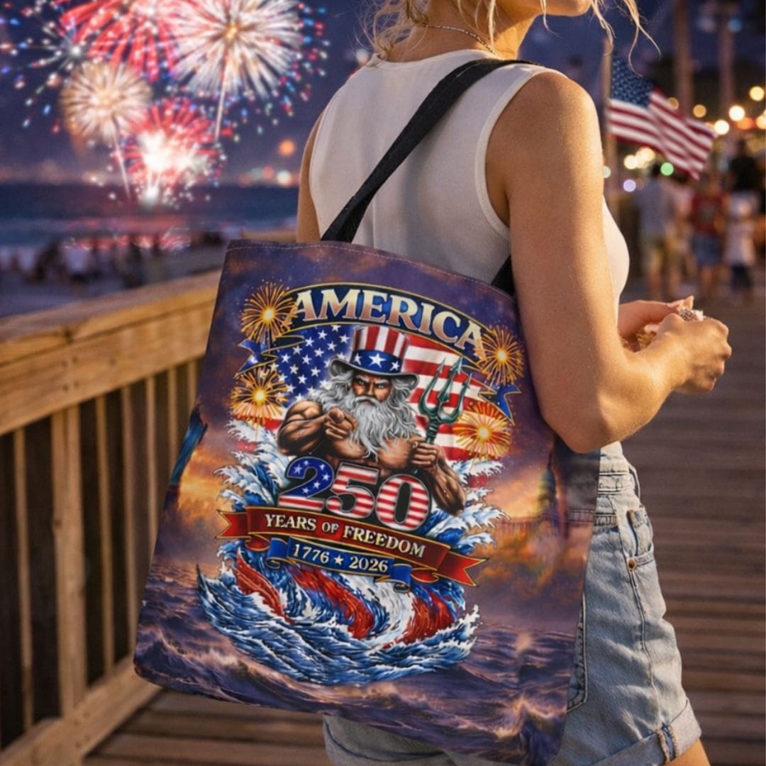 Mountains & Mermaids Uncle Poseidon America 250 Tote Bag 18" × 18'' / Black 19208014345723352404
