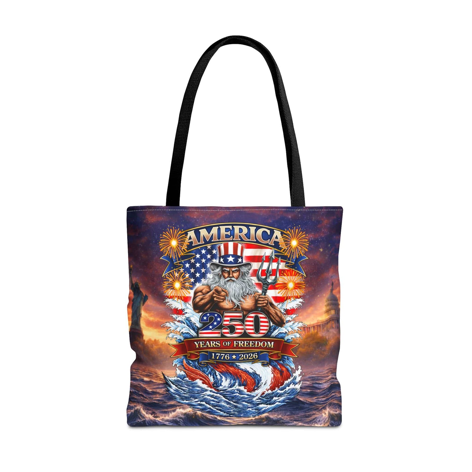 Mountains & Mermaids Uncle Poseidon America 250 Tote Bag 18" × 18'' / Black 19208014345723352404
