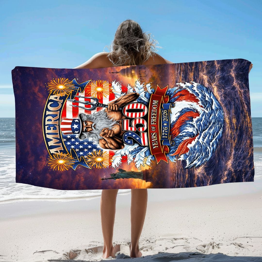 Mountains & Mermaids Uncle Poseidon America 250 Years Beach Towel 30" × 60" 33414579008771595602
