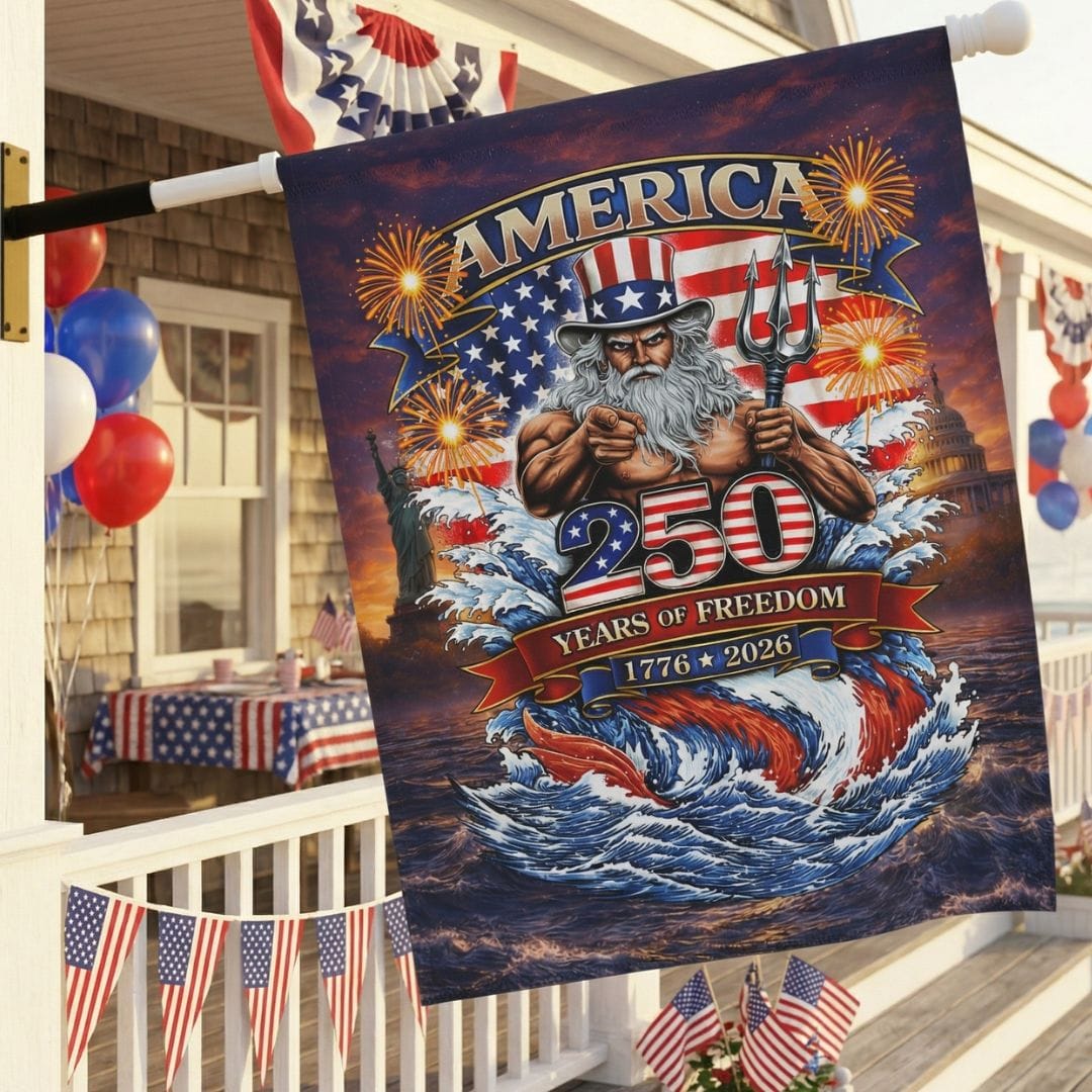 Mountains & Mermaids Uncle Poseidon America 250 Years of Freedom House Flag 24.5'' × 32'' 19554774495961223688
