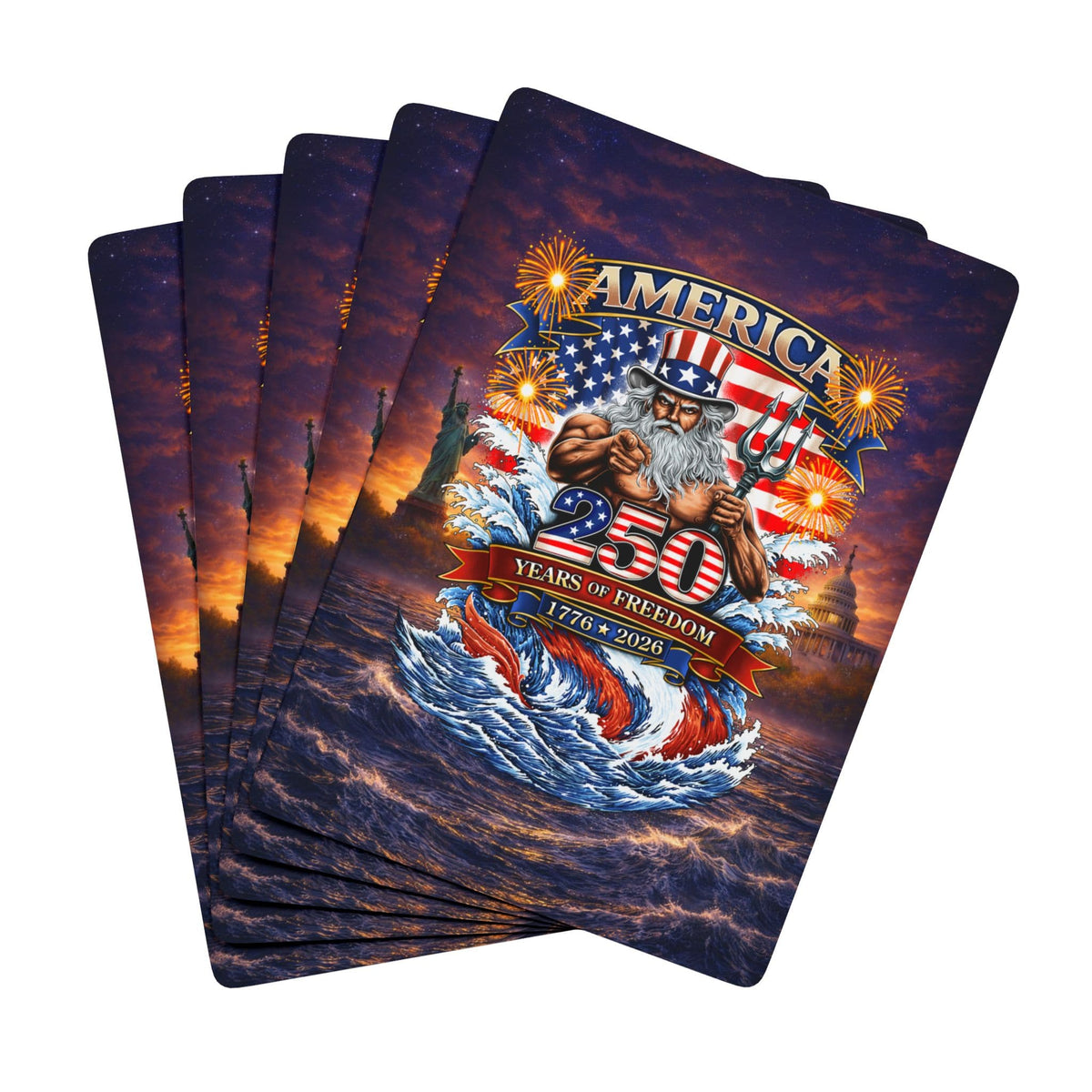 Mountains &amp; Mermaids Uncle Poseidon America 250 Years of Freedom Poker Playing Cards 2.5" x 3.5" 23978385774808658311