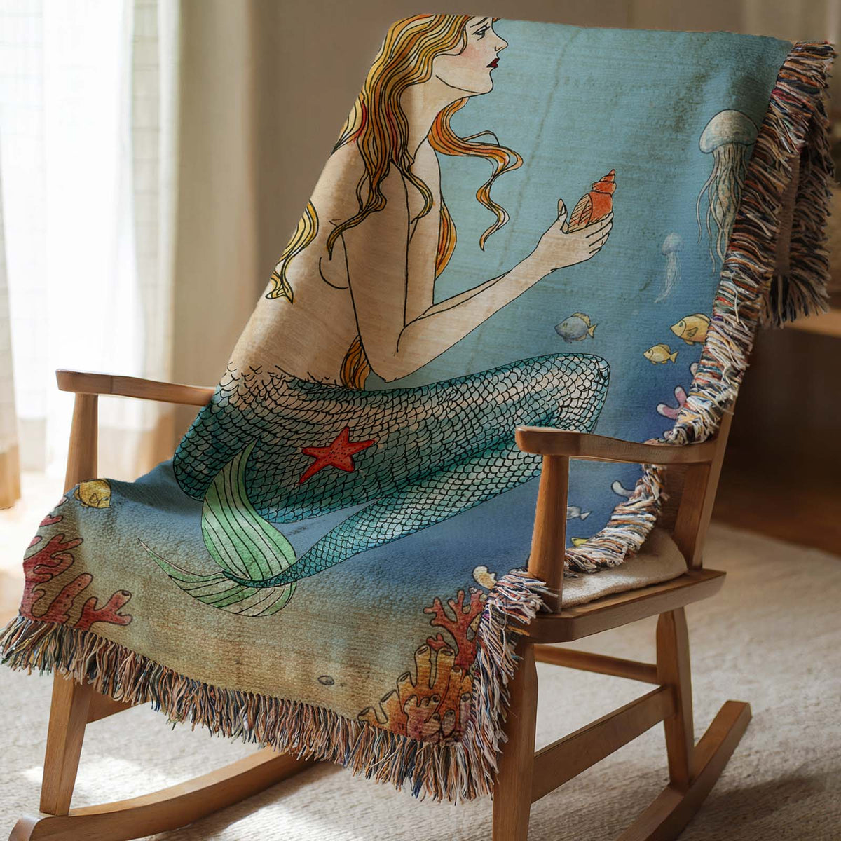 Mountains & Mermaids Vintage Mermaid Woven Blanket