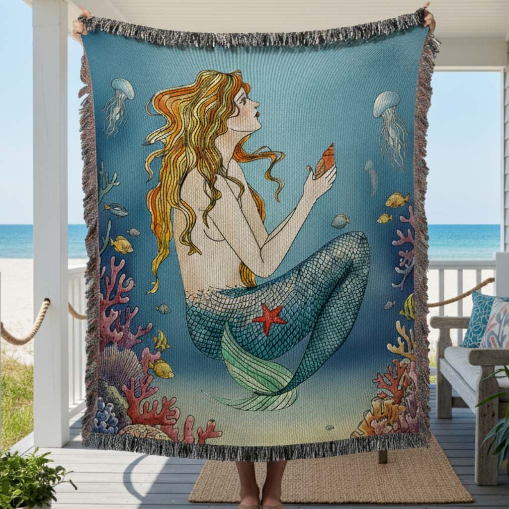 Mountains & Mermaids Vintage Mermaid Woven Blanket 52'' × 37'' 18437306230406648989