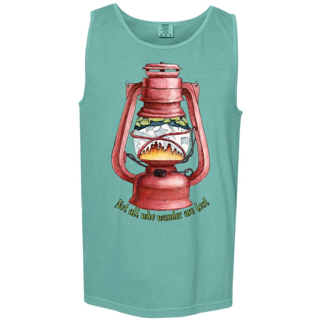 Mountains & Mermaids Wander Lantern Boyfriend Tank Small / Seafoam