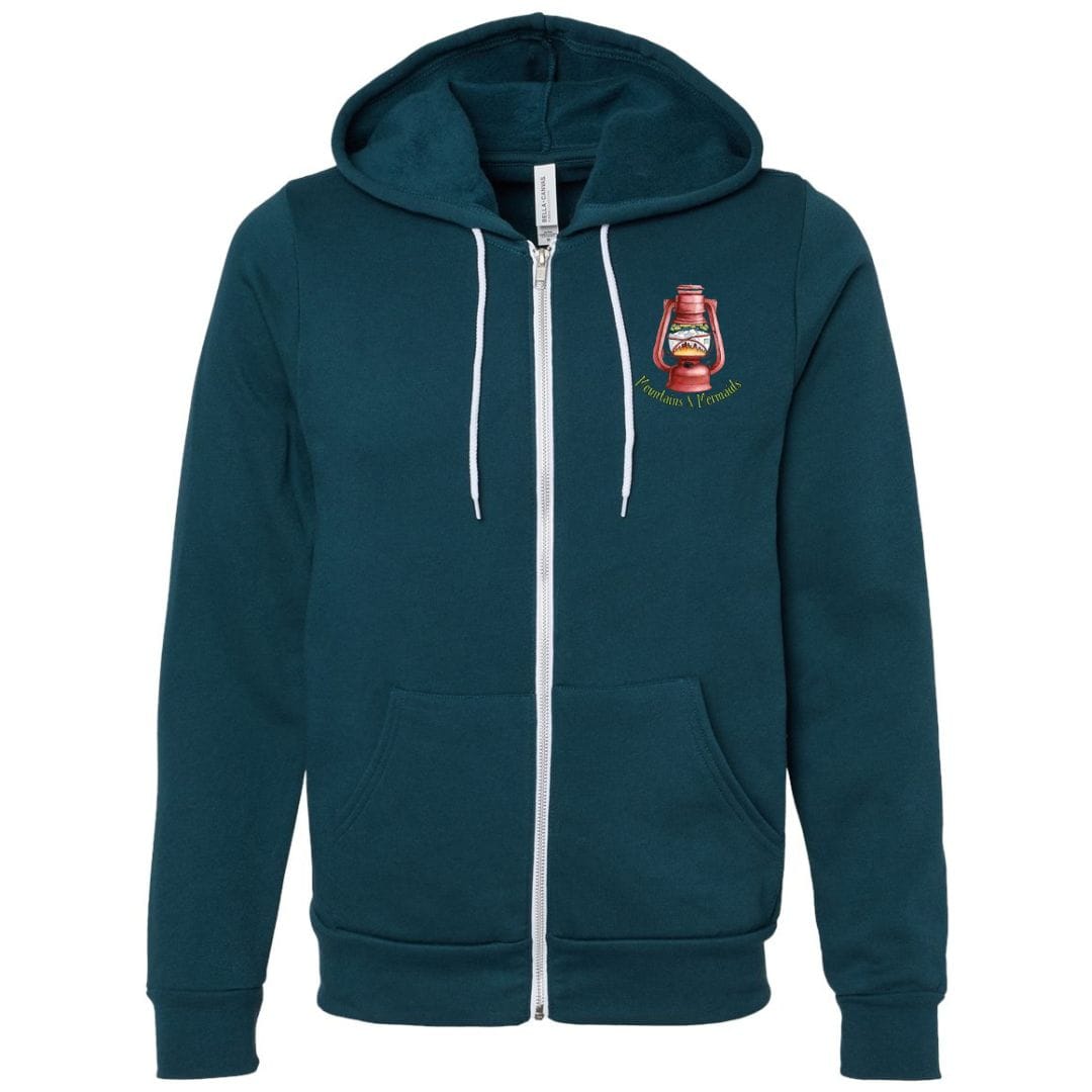 Mountains & Mermaids Wander Lantern Full Zip Fleece Hoodie Small / Atlantic
