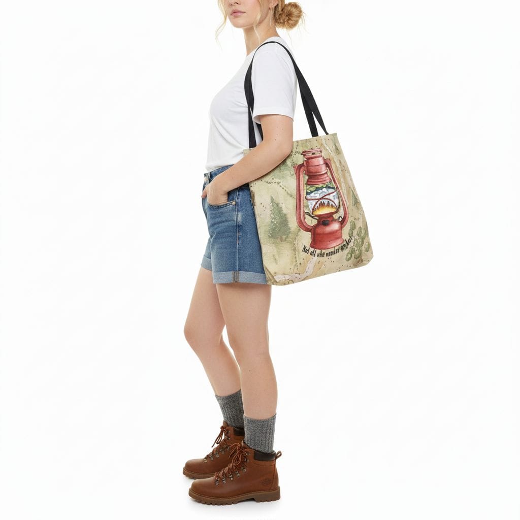 Mountains & Mermaids Wander Lantern Tote Bag 18" × 18'' / Black 82701196248445510399