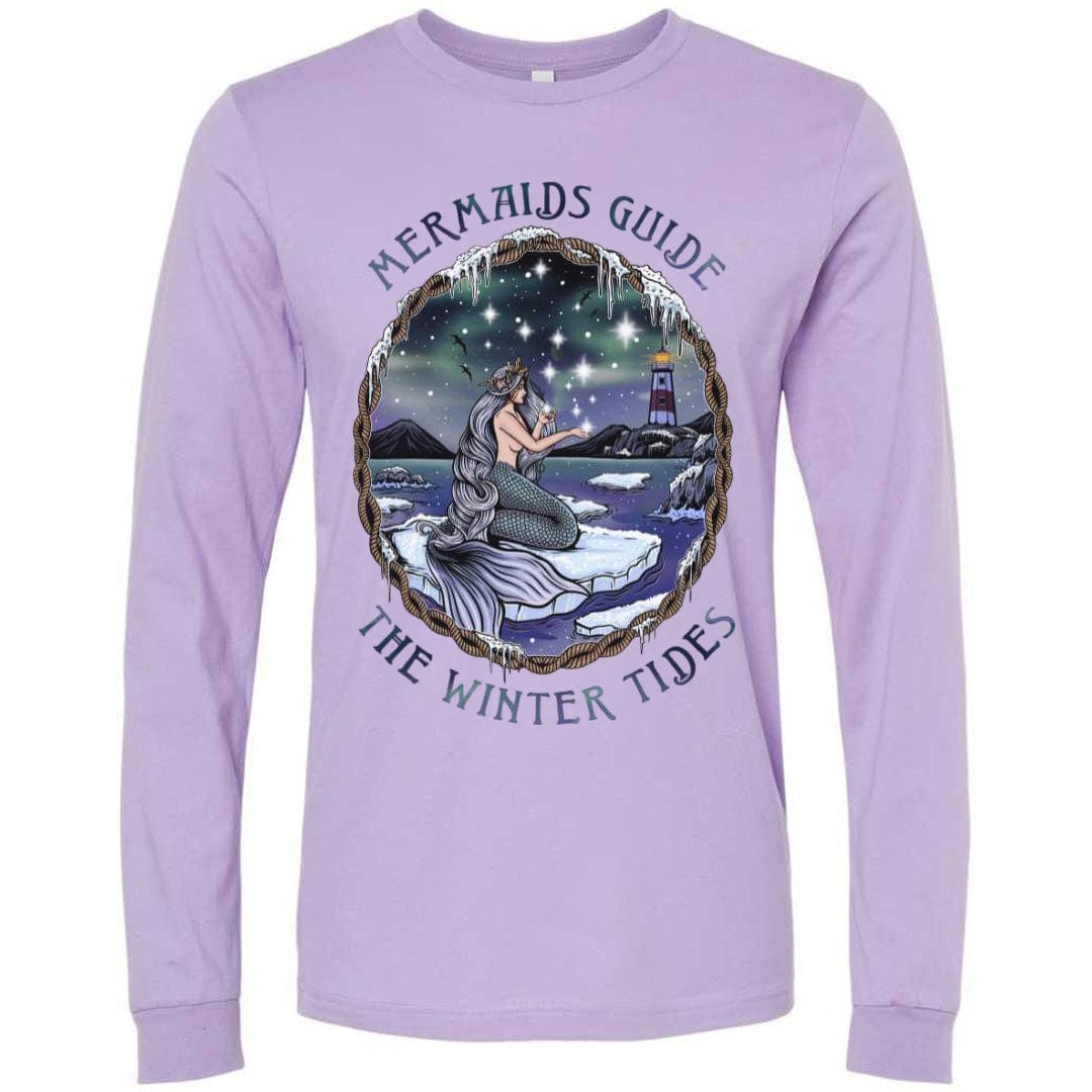 Mountains &amp; Mermaids Winter Tides Long Sleeve T-Shirt (Lavender) Small MM3666